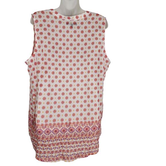 Relativity Womens Tank Top XL Sheer White Tunic Floral Geometric V Neck Light - Picture 2 of 9